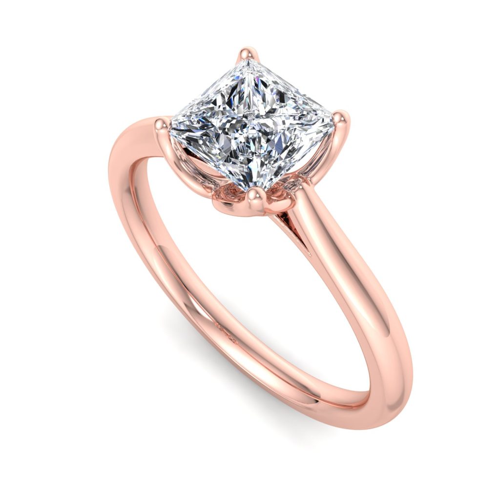 solitaire engagement ring - sl0001 with 14k rose gold metal and princess shape diamond