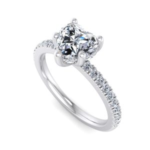 pave engagement ring - hl0358 with platinum metal and heart shape diamond