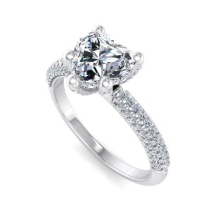 pave engagement ring - sm0380 with platinum metal and heart shape diamond