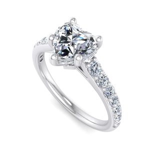 side stone engagement ring - sm0035 with platinum metal and heart shape diamond