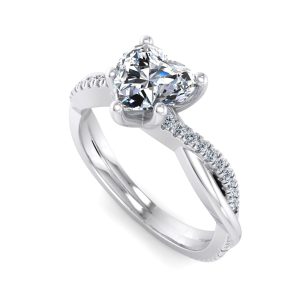 side stone engagement ring - sm0036 with platinum metal and heart shape diamond