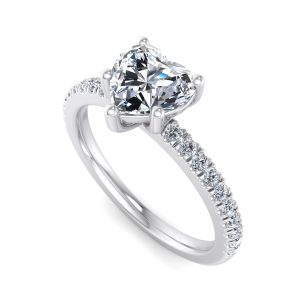 side stone engagement ring - sm0357 with platinum metal and heart shape diamond