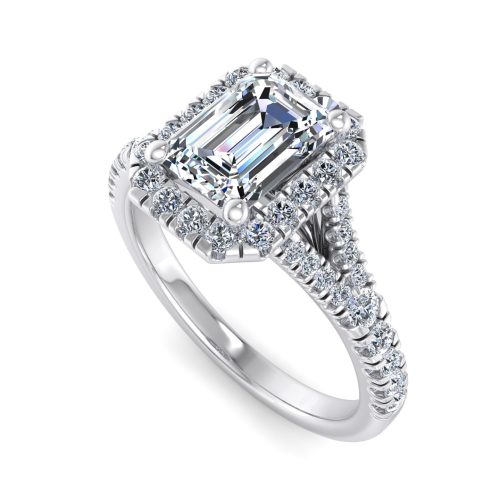 halo engagement ring - hl0062 with 14k white gold metal and emerald shape diamond