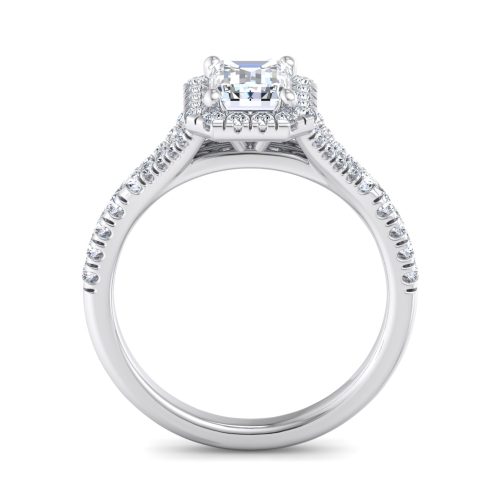 halo engagement ring - hl0062 with 14k white gold metal and emerald shape diamond