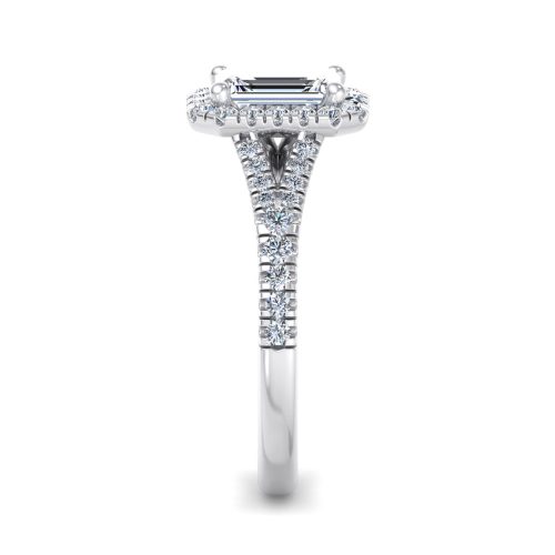 halo engagement ring - hl0062 with 14k white gold metal and emerald shape diamond