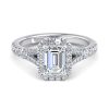 halo engagement ring - hl0062 with 14k white gold metal and emerald shape diamond