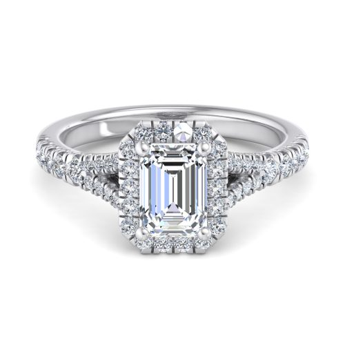 halo engagement ring - hl0062 with 14k white gold metal and emerald shape diamond