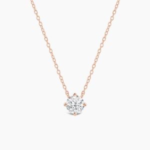 floating solitaire pendant with 14k rose gold metal and round shape diamond